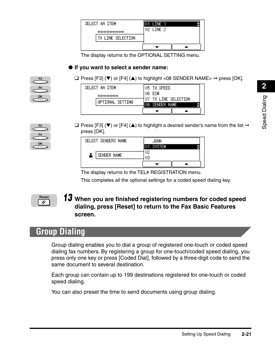 Group dialing, Group dialing -21 | Canon IMAGERUNNER 2010F User Manual | Page 66 / 382
