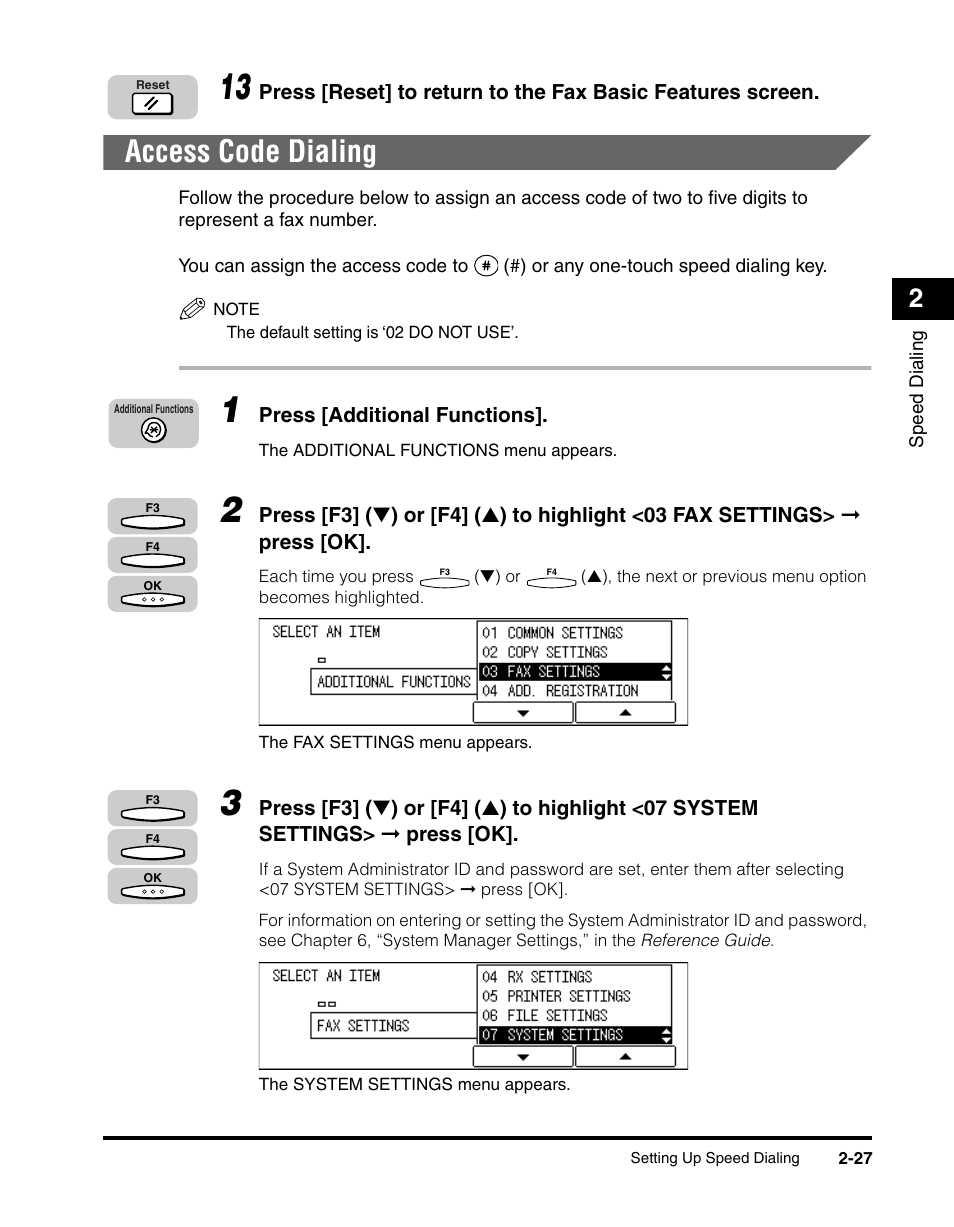 Access code dialing, Access code dialing -27 | Canon IMAGERUNNER 2010F User Manual | Page 72 / 382