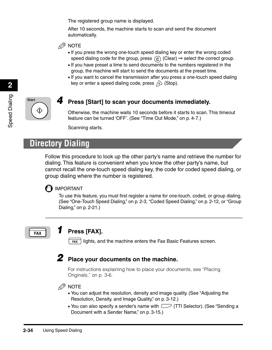 Directory dialing, Directory dialing -34, See “directory dialing,” on p. 2-34.) | Canon IMAGERUNNER 2010F User Manual | Page 79 / 382