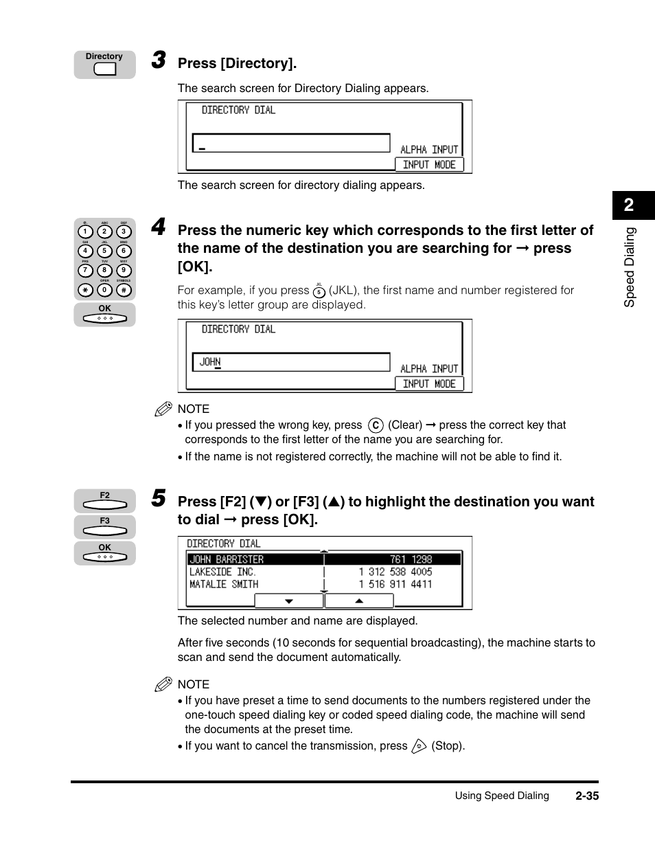 Press [directory, Speed dialing | Canon IMAGERUNNER 2010F User Manual | Page 80 / 382