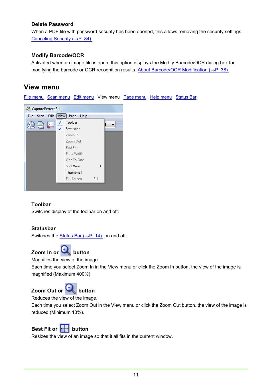 View menu | Canon CAPTUREPERFECT 3.1 User Manual | Page 11 / 85