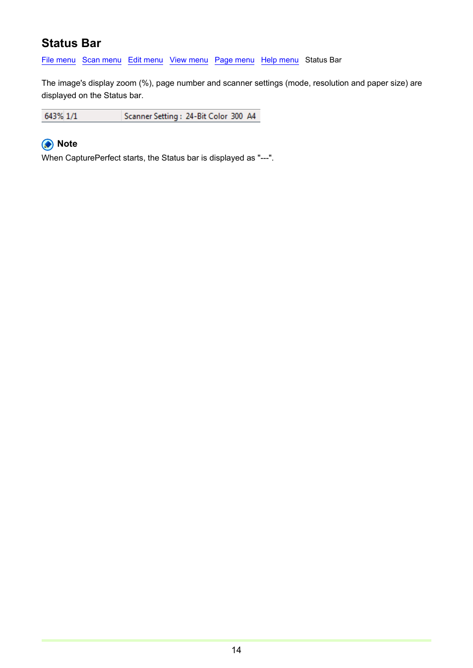 Status bar, P. 14) | Canon CAPTUREPERFECT 3.1 User Manual | Page 14 / 85