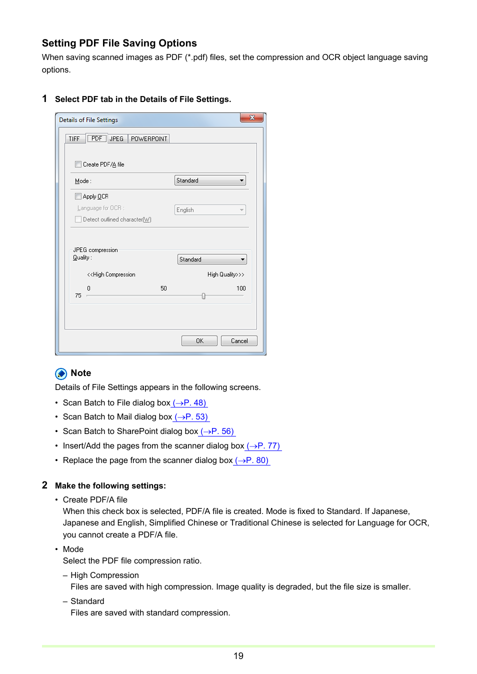 Refer to, Setting pdf file saving options, P. 19) | Canon CAPTUREPERFECT 3.1 User Manual | Page 19 / 85