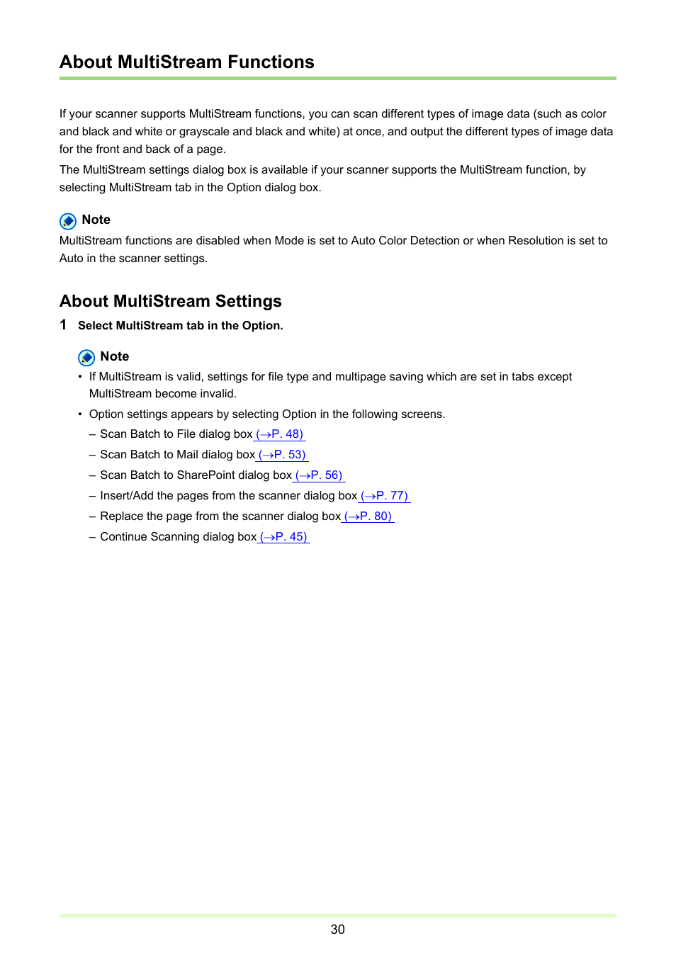 About multistream functions, P. 30), About multistream settings | Canon CAPTUREPERFECT 3.1 User Manual | Page 30 / 85