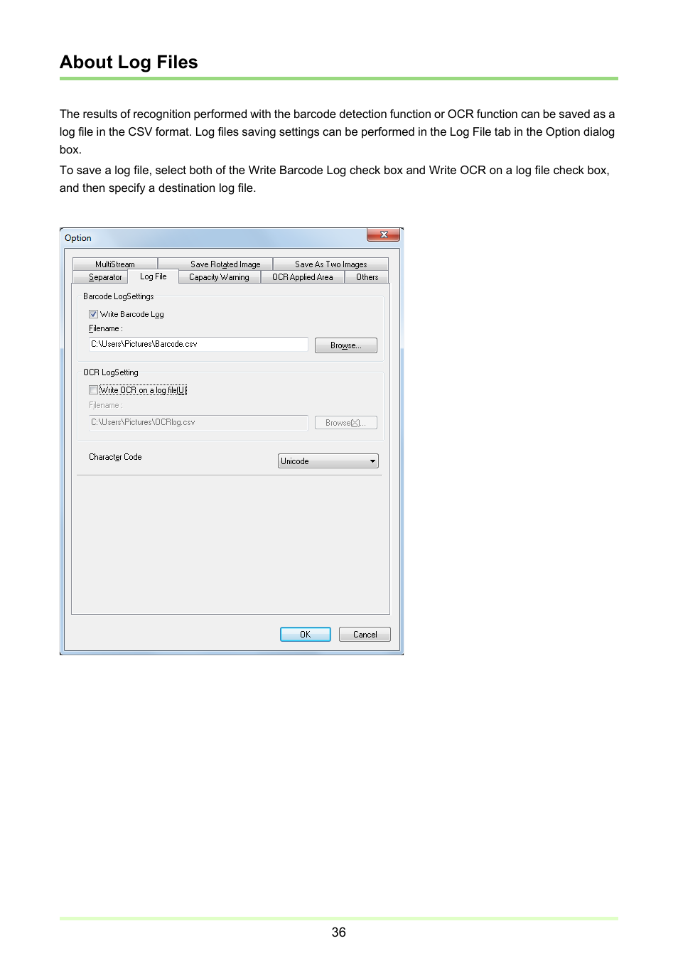 About log files, P. 36) | Canon CAPTUREPERFECT 3.1 User Manual | Page 36 / 85