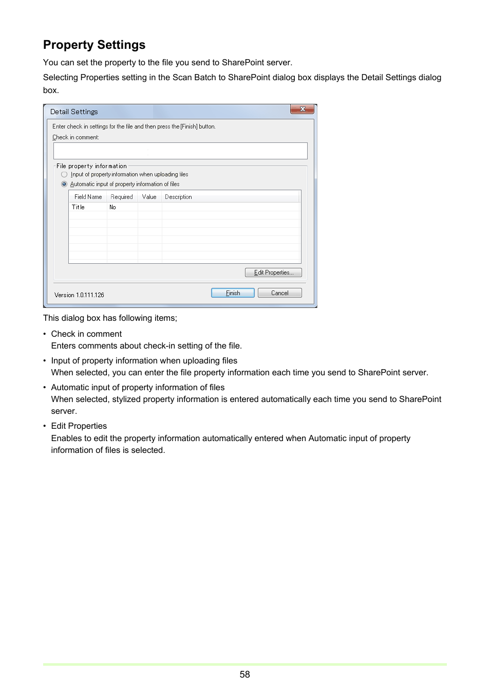Property settings | Canon CAPTUREPERFECT 3.1 User Manual | Page 58 / 85