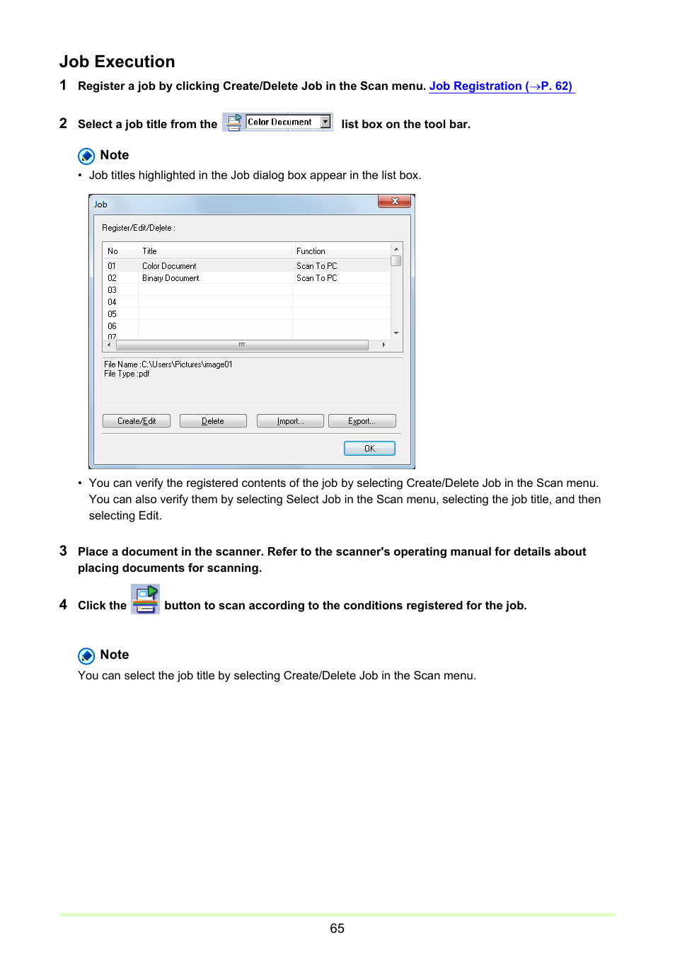 Job execution | Canon CAPTUREPERFECT 3.1 User Manual | Page 65 / 85