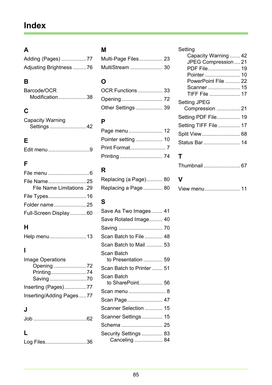 Index | Canon CAPTUREPERFECT 3.1 User Manual | Page 85 / 85