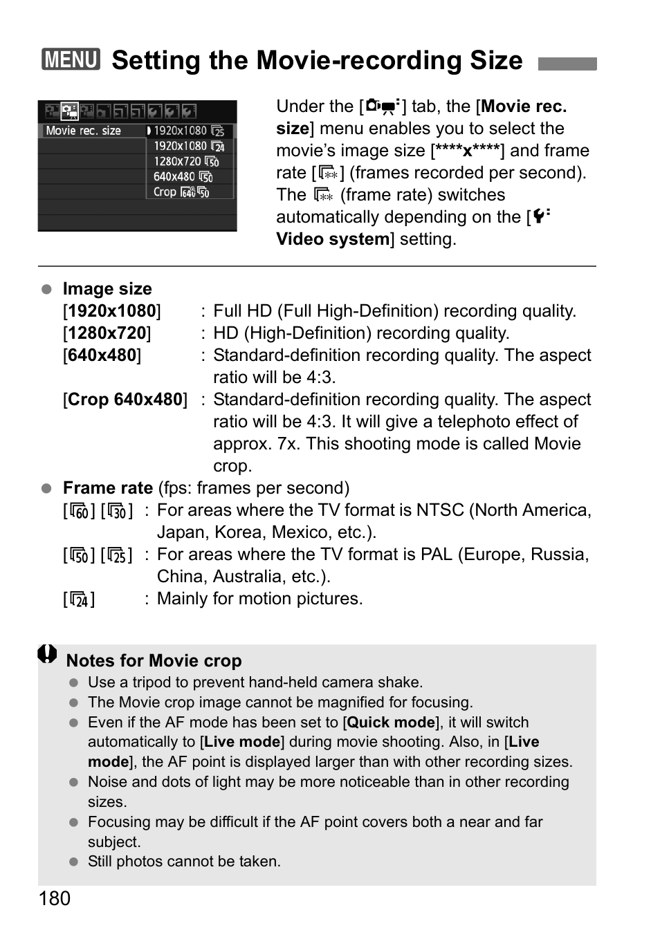 Setting the movie-recording size, 3setting the movie-recording size | Canon EOS 60D User Manual | Page 180 / 320