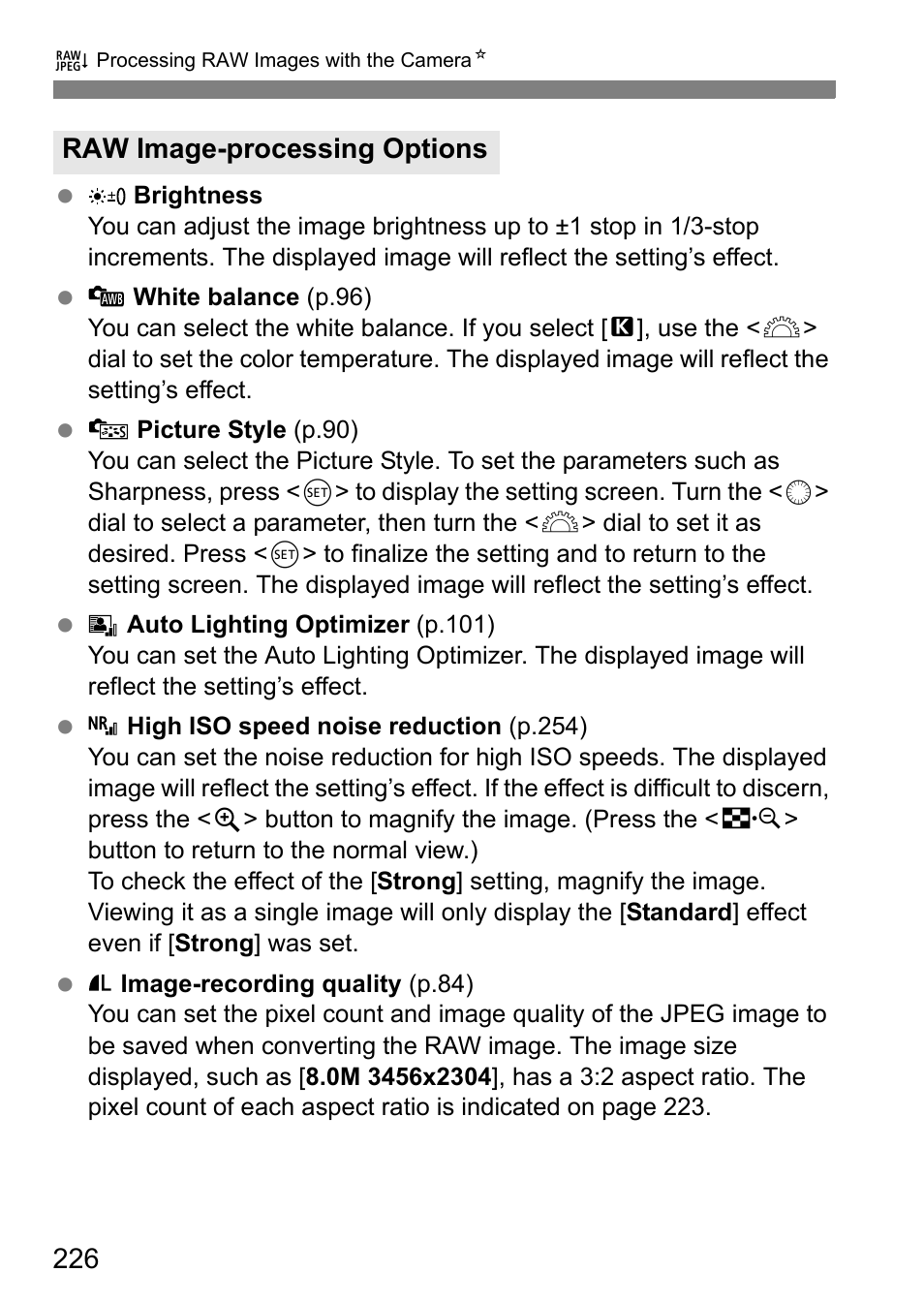 Raw image-processing options | Canon EOS 60D User Manual | Page 226 / 320
