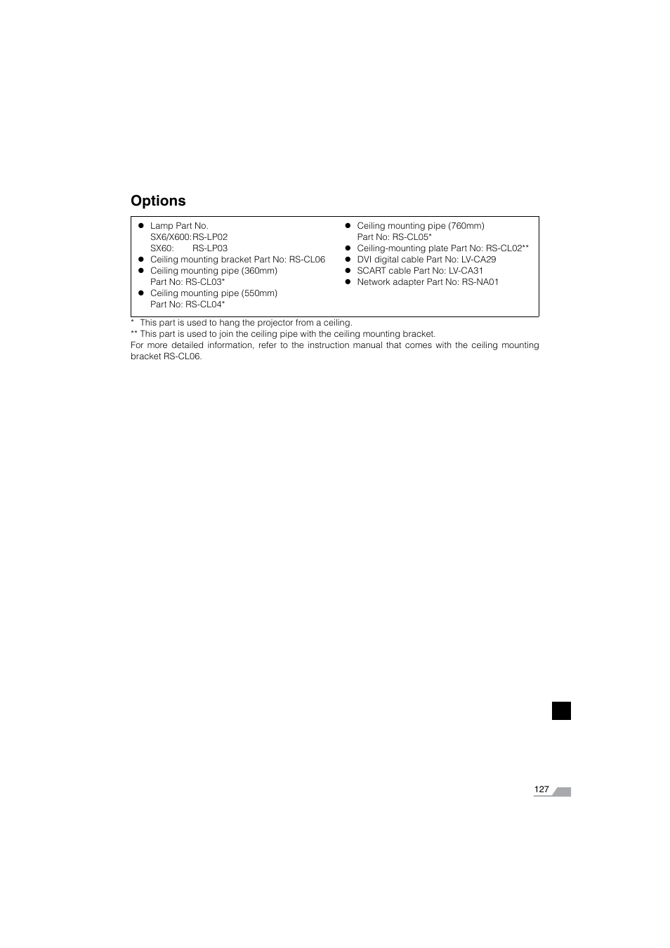 Options | Canon SX6 User Manual | Page 127 / 133