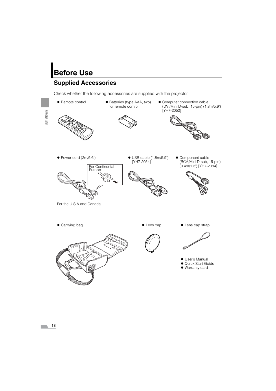 Supplied accessories, Before use | Canon SX6 User Manual | Page 18 / 133