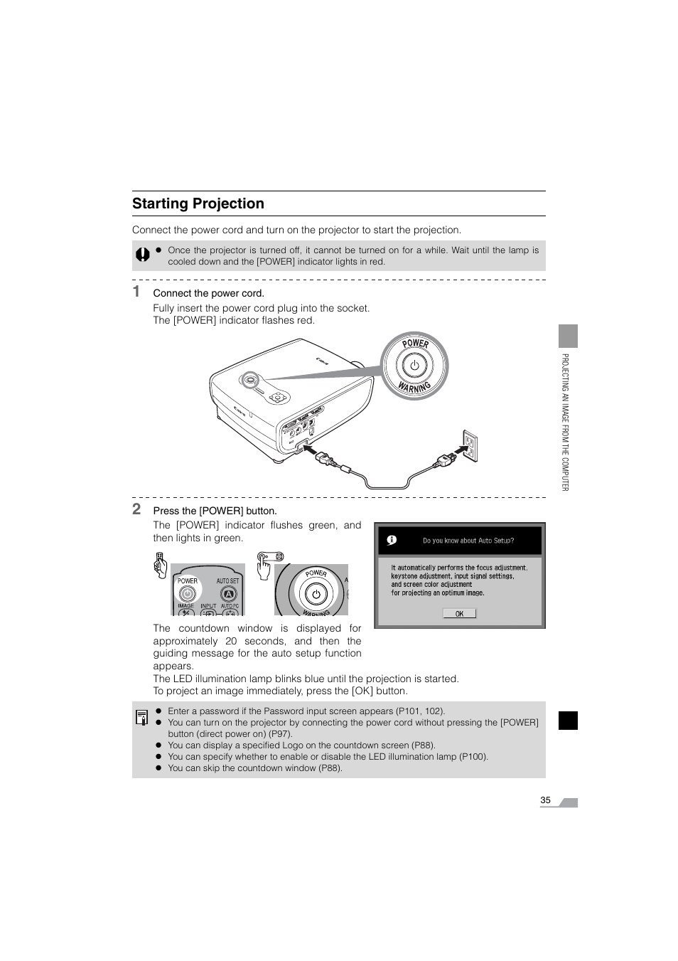 Starting projection | Canon SX6 User Manual | Page 35 / 133