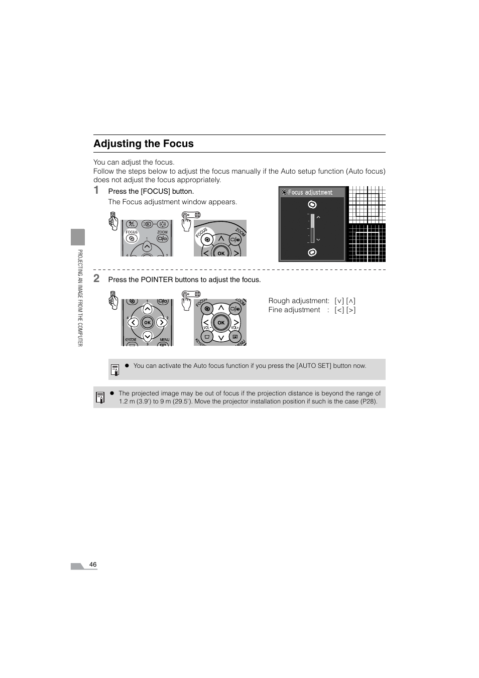 Adjusting the focus | Canon SX6 User Manual | Page 46 / 133