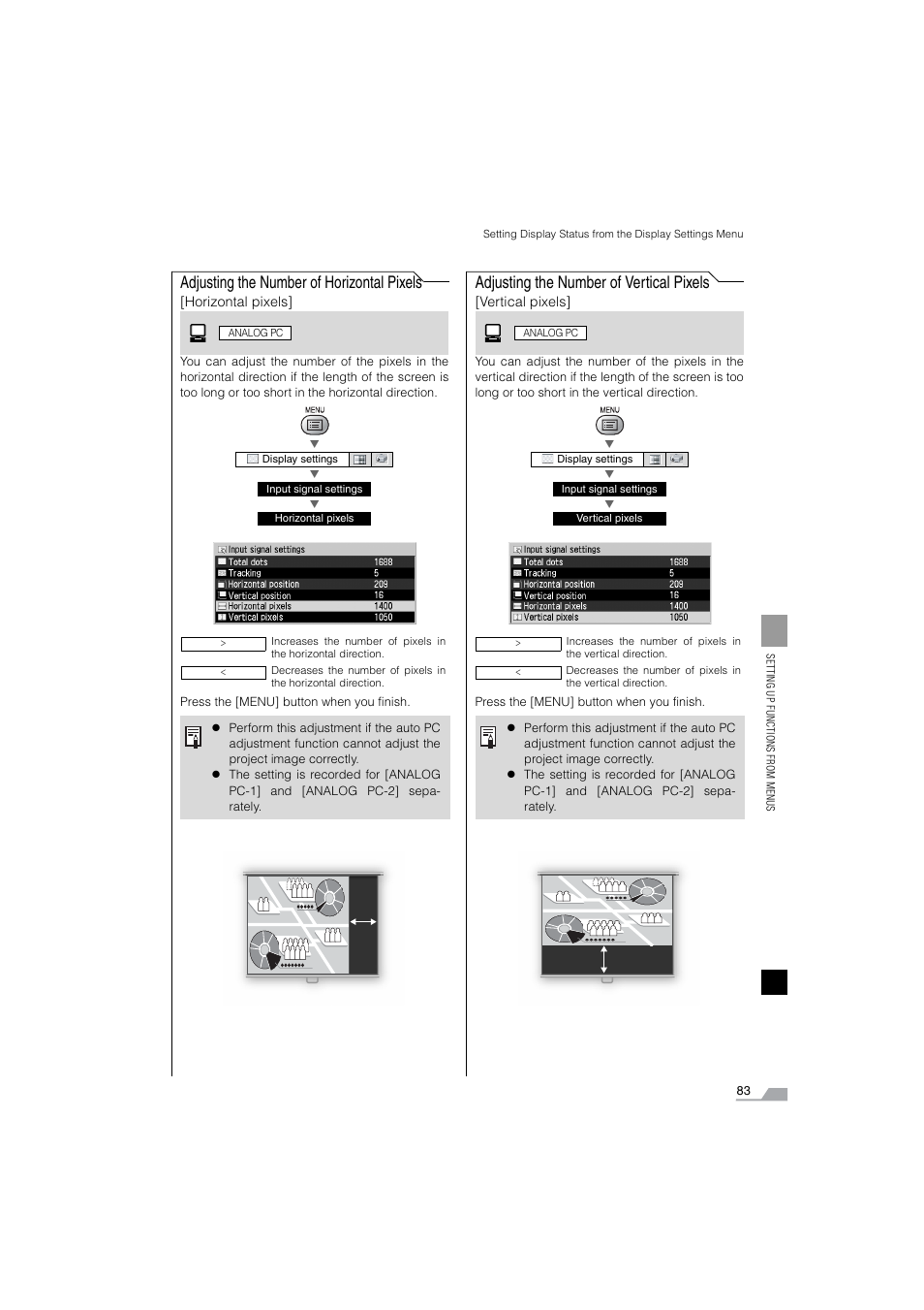 Adjusting the number of horizontal pixels, Adjusting the number of vertical pixels | Canon SX6 User Manual | Page 83 / 133