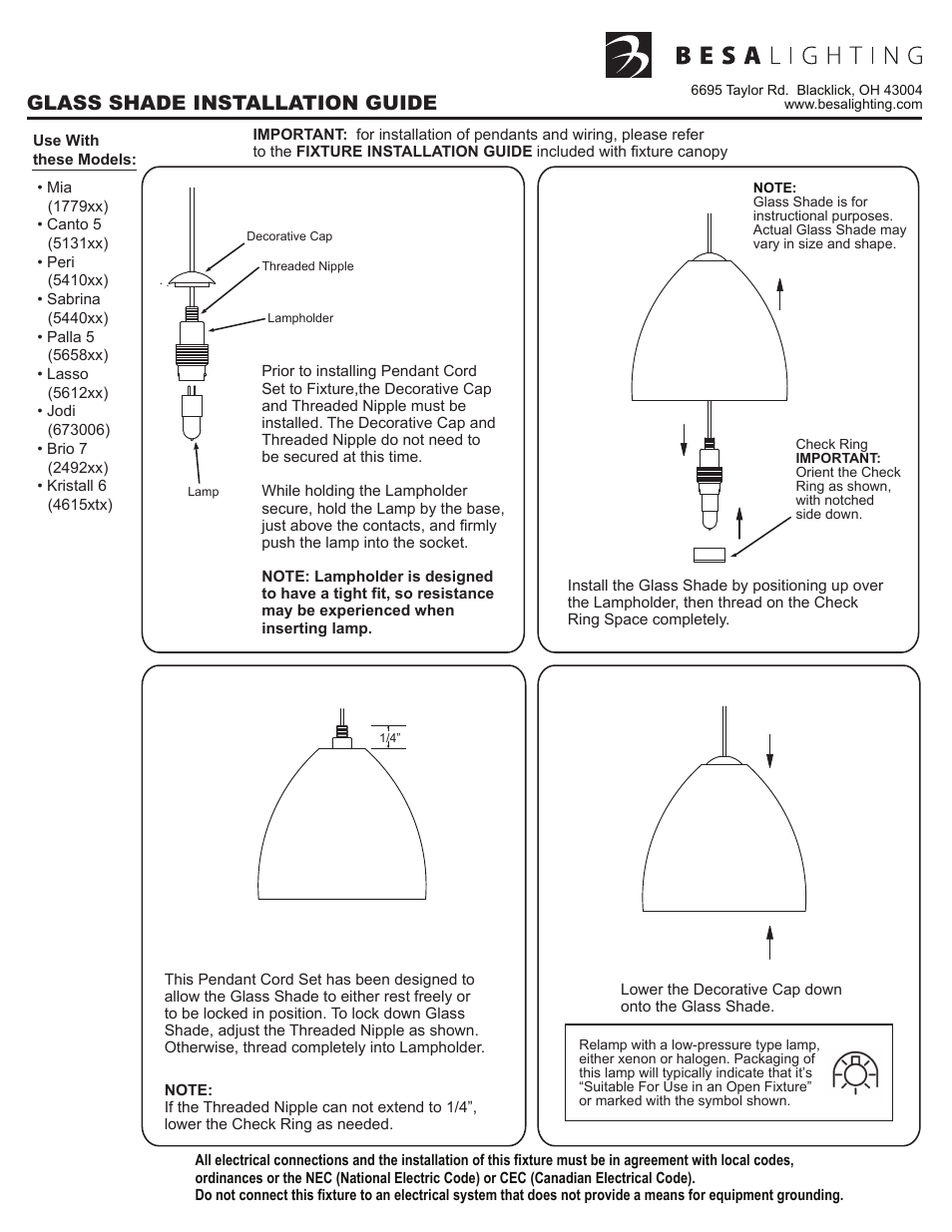 Ukit.04_rev6_back, Glass shade installation guide | Besa Lighting Canto 5 (Mini Pendants 12V) User Manual | Page 3 / 6