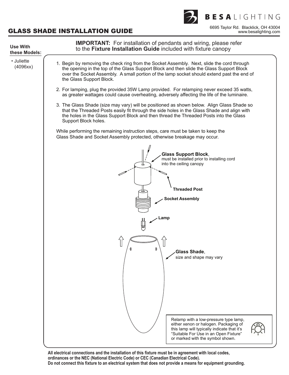 Tukit.11, rev 3 back, Glass shade installation guide | Besa Lighting Juliette (Mini Pendants 12V) User Manual | Page 3 / 6