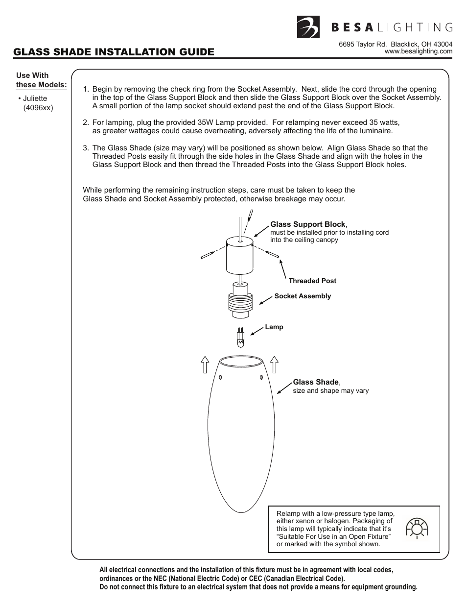 Xpit.11, rev 4 back, Glass shade installation guide | Besa Lighting Juliette (Mini Pendants 12V) User Manual | Page 6 / 6