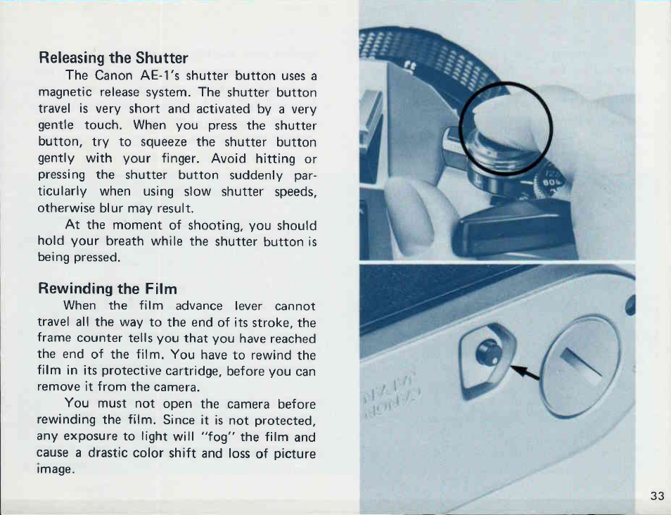 Closing the back cover | Canon AE-1 User Manual | Page 33 / 138
