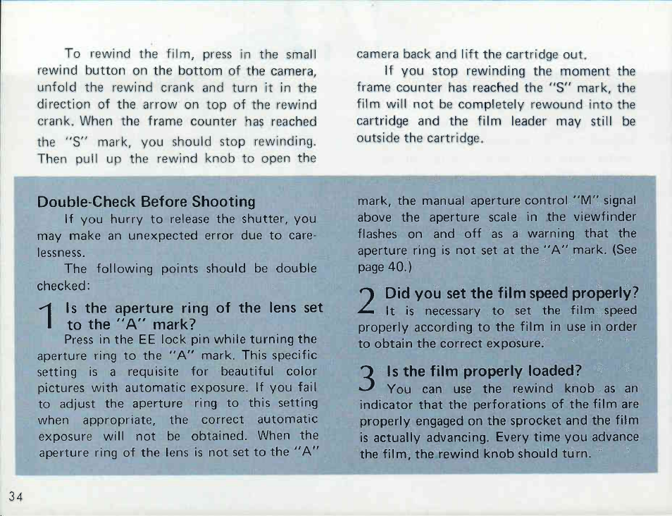Checking film winding | Canon AE-1 User Manual | Page 34 / 138