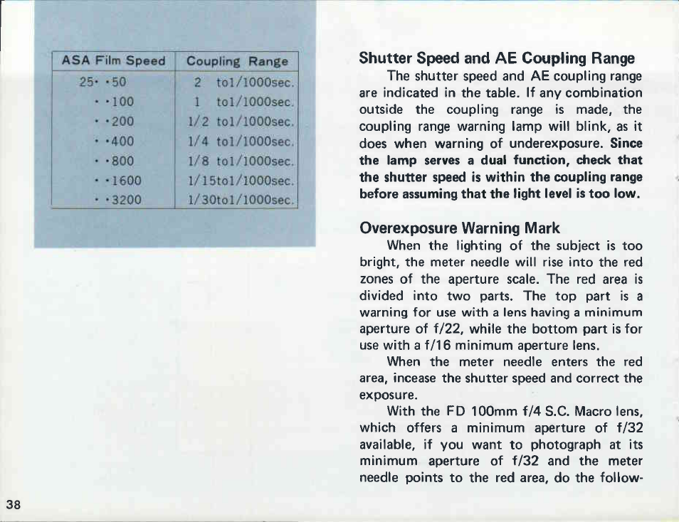Film advance and shutter release | Canon AE-1 User Manual | Page 38 / 138