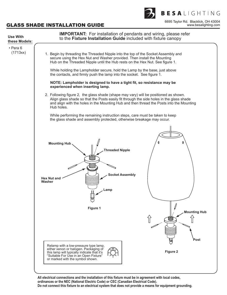 Tukit.14, rev 4 back, Glass shade installation guide | Besa Lighting Pera 6 (Mini Pendants 12V) User Manual | Page 3 / 6