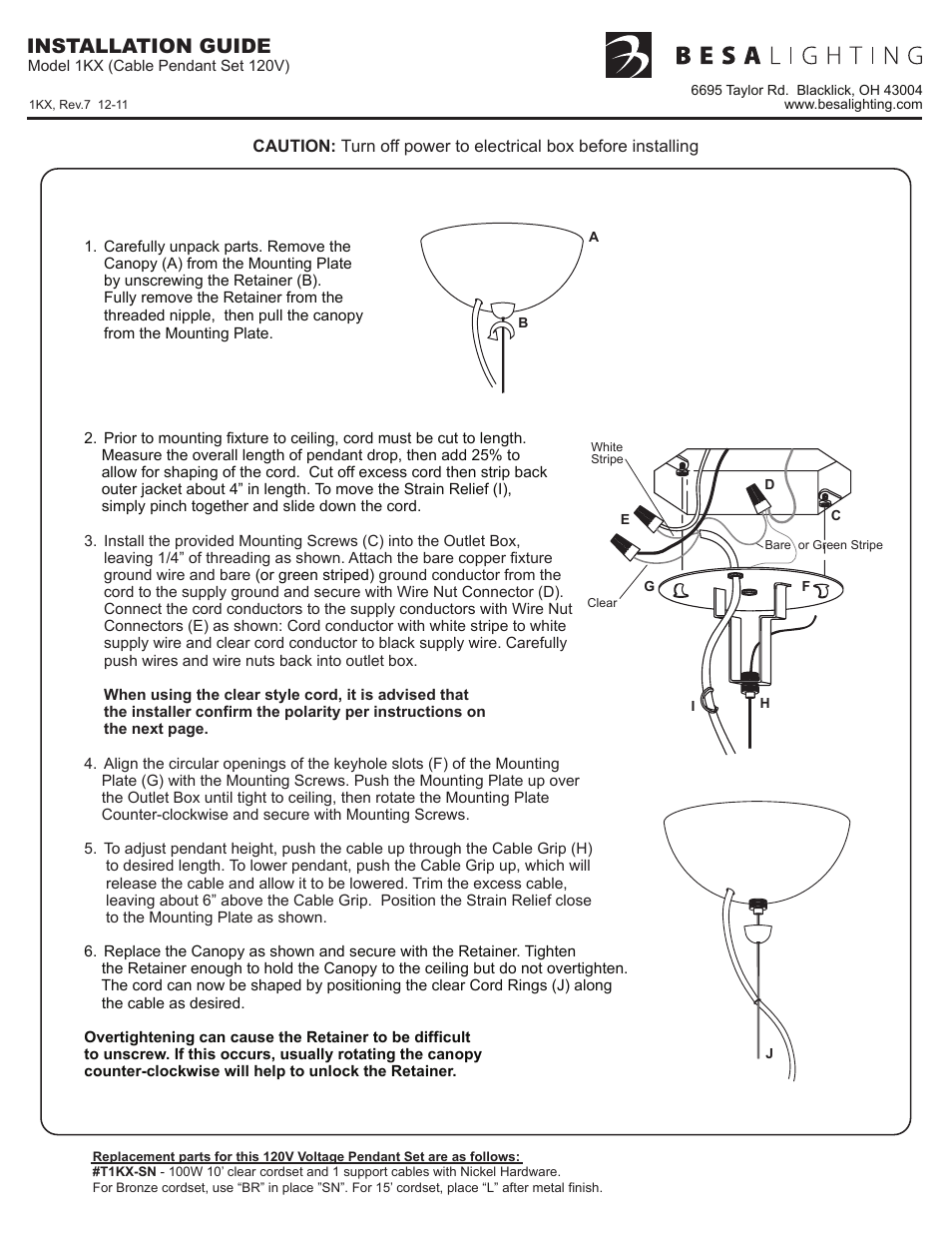 Besa Lighting Jordo (120V Pendants) User Manual | 2 pages