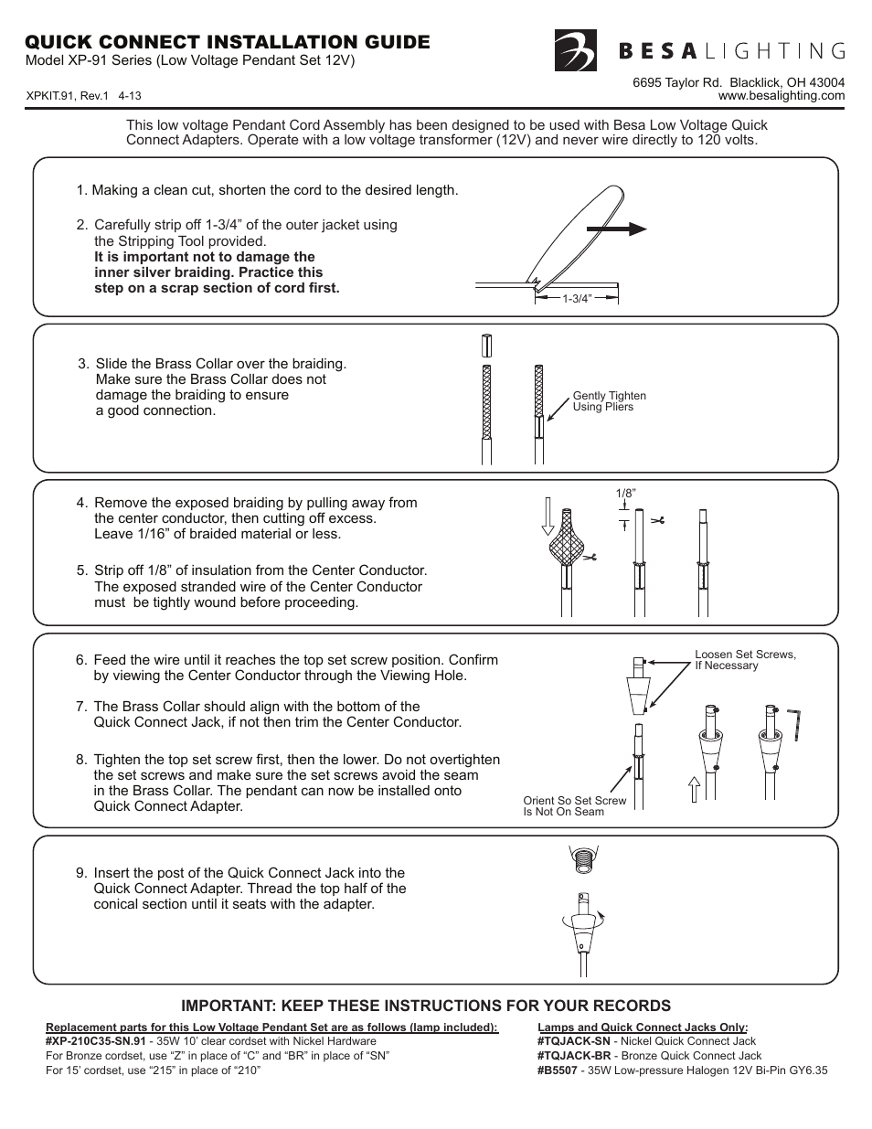 Xpkit.91_rev1, Xpkit, Quick connect installation guide | Besa Lighting Pogo (Mini Pendants 12V) User Manual | Page 5 / 6