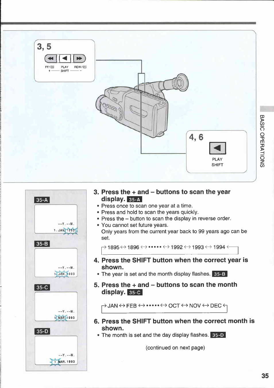 Press the shift button when the correct year is, Shown | Canon E 333 D User Manual | Page 33 / 82