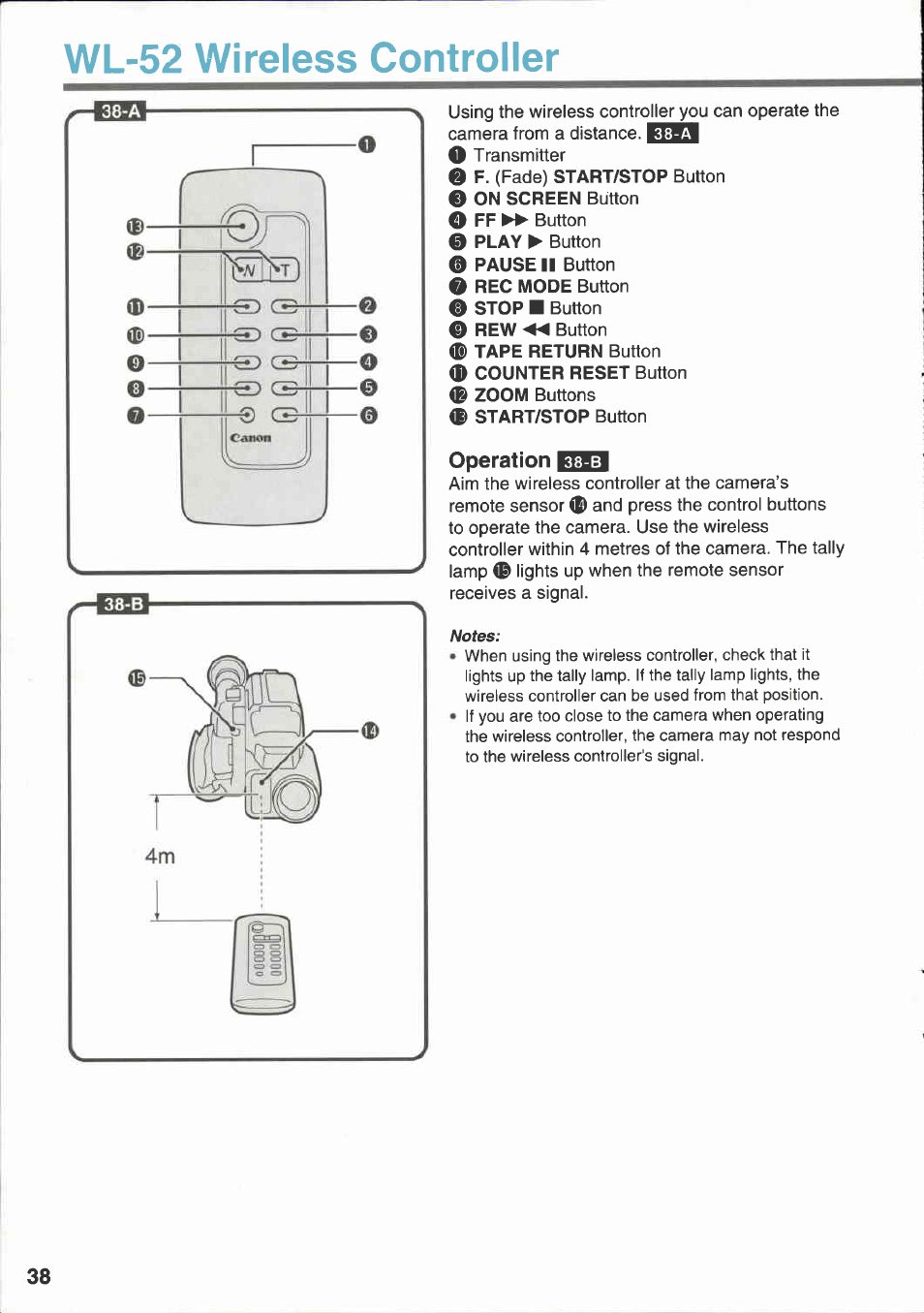 Wl-52 wireless controller, Operation b!151 | Canon E 333 D User Manual | Page 36 / 82