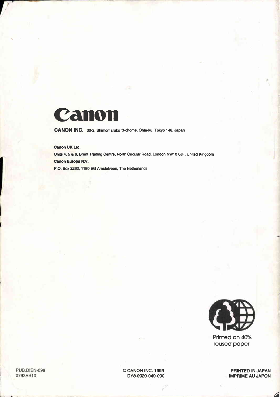 Canon | Canon E 333 D User Manual | Page 82 / 82