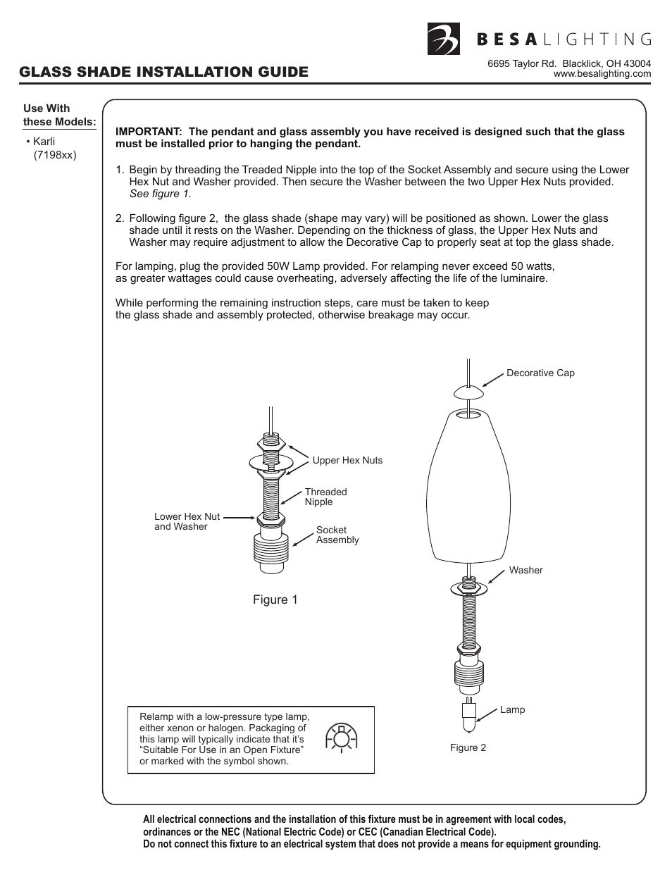 Xpkit.08, rev 6, Glass shade installation guide | Besa Lighting Karli (Mini Pendants 12V) User Manual | Page 6 / 6