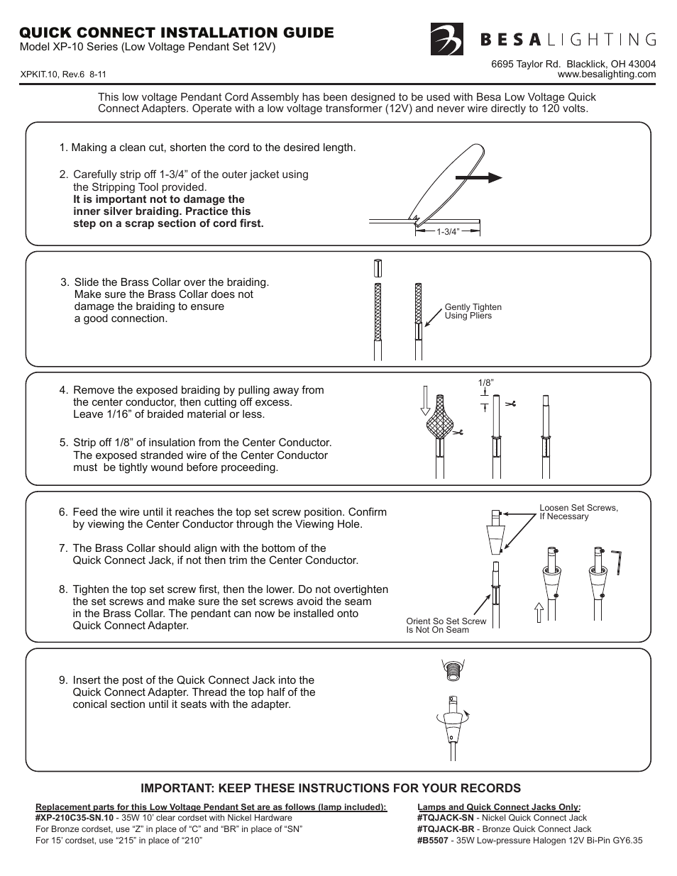 Xpkit.10_rev6, Xpkit.10, rev 6, Quick connect installation guide | Besa Lighting Pahu 4 (Mini Pendants 12V) User Manual | Page 5 / 6