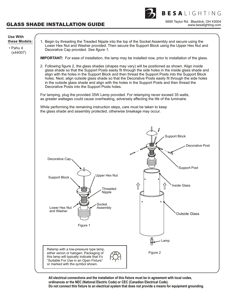 Xpkit.10, rev 6 back, Glass shade installation guide | Besa Lighting Pahu 4 (Mini Pendants 12V) User Manual | Page 6 / 6