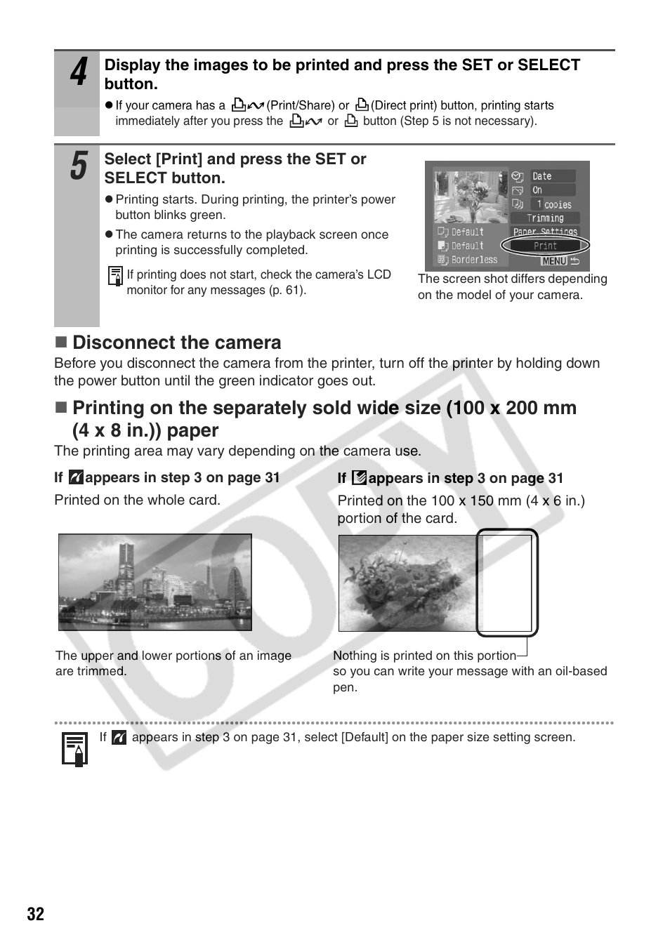 Disconnect the camera | Canon CP710 User Manual | Page 34 / 69