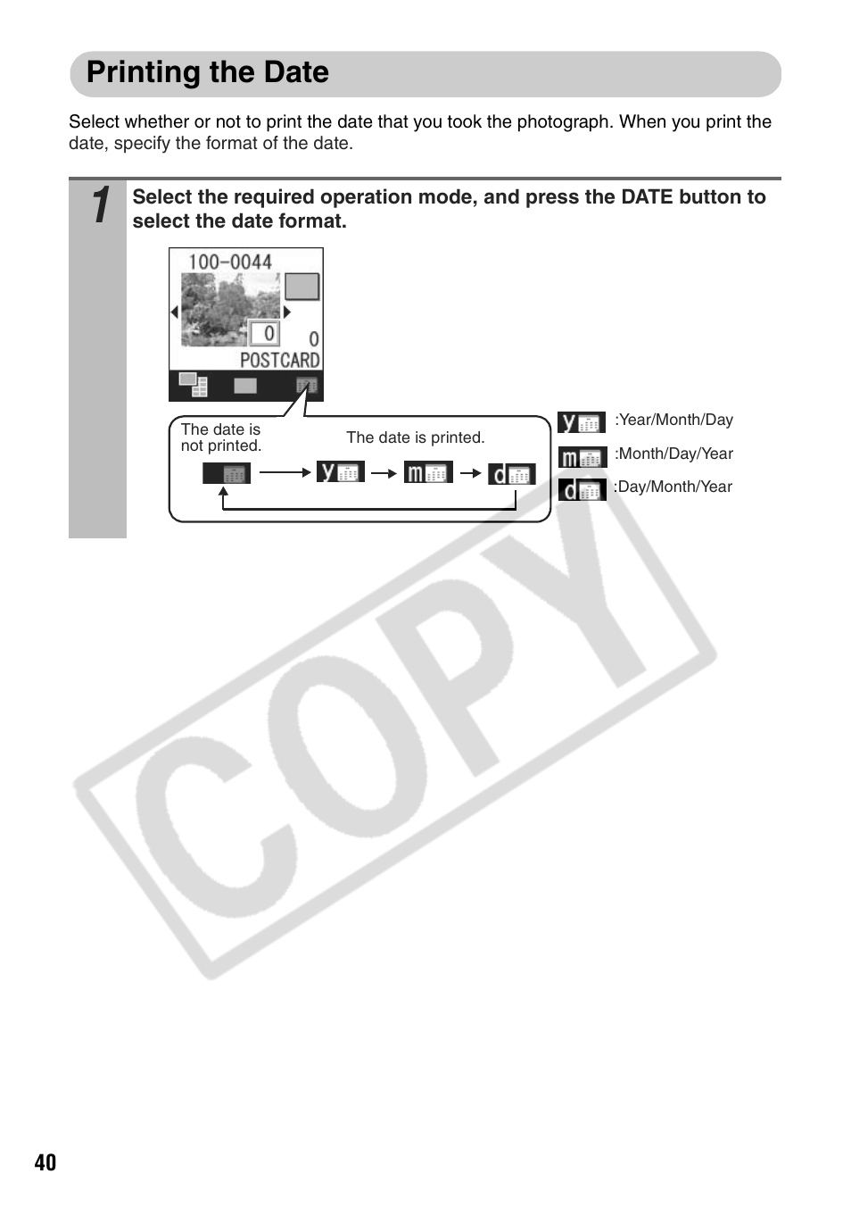 Printing the date | Canon CP710 User Manual | Page 42 / 69