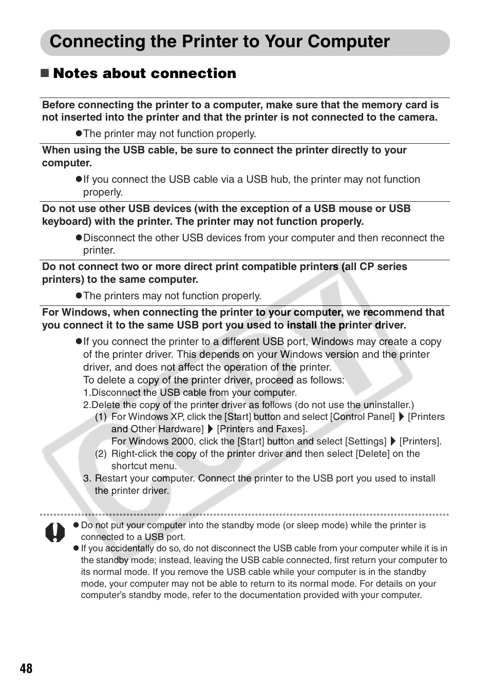 Connecting the printer to your computer | Canon CP710 User Manual | Page 50 / 69