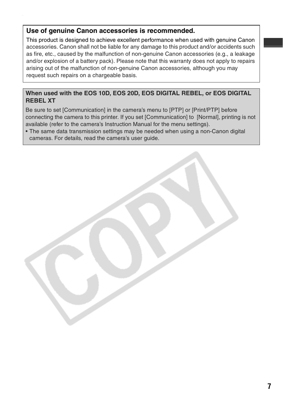 Use of genuine canon accessories is recommended | Canon CP710 User Manual | Page 9 / 69