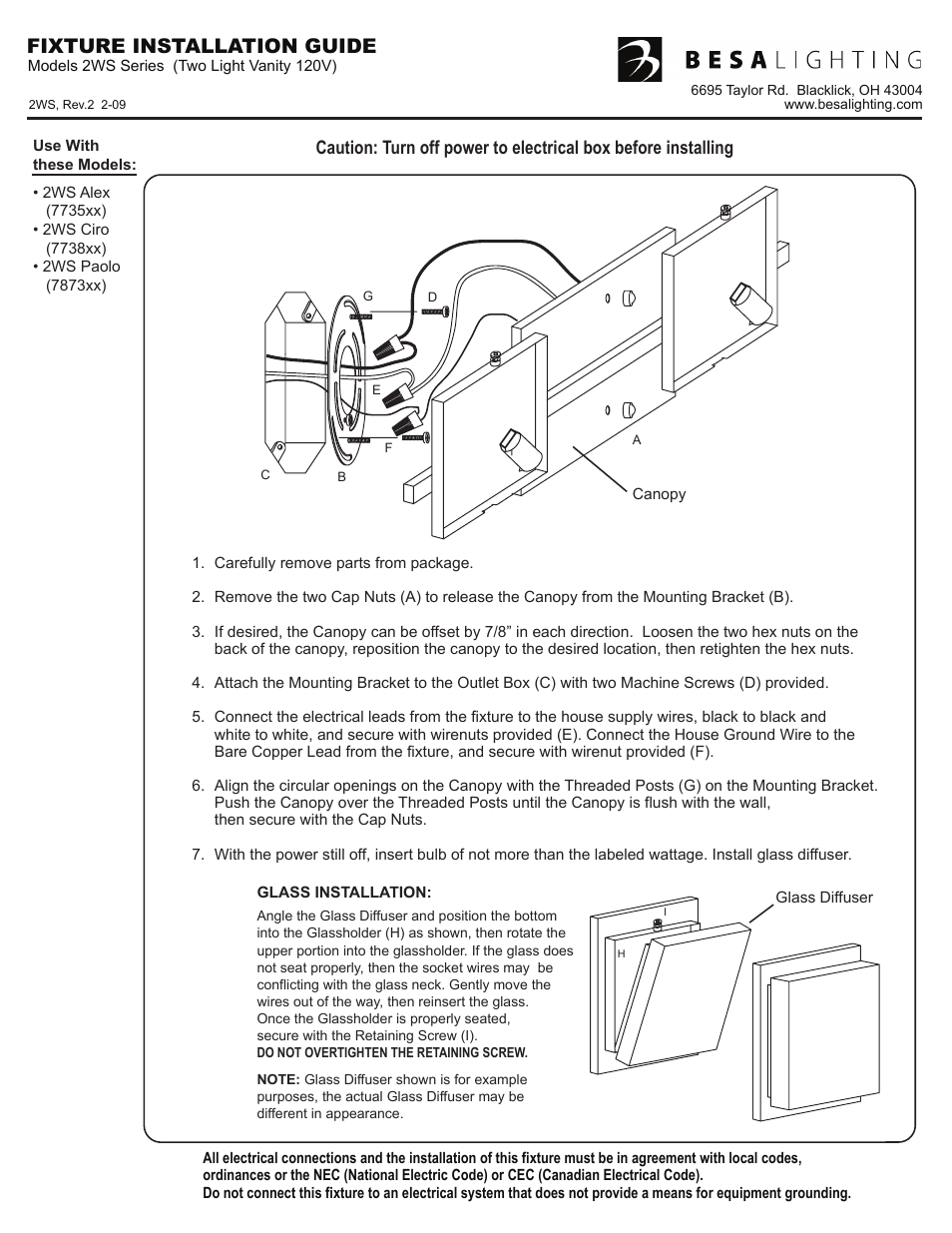 Besa Lighting Paolo (Vanity) User Manual | 4 pages