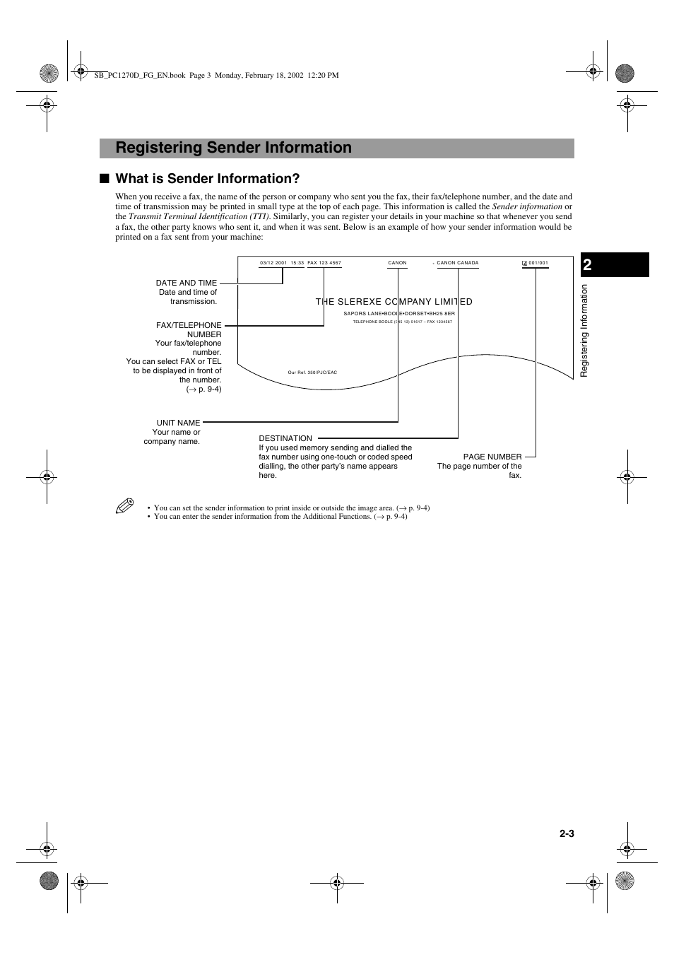Registering sender information, What is sender information | Canon PC1270D User Manual | Page 13 / 88