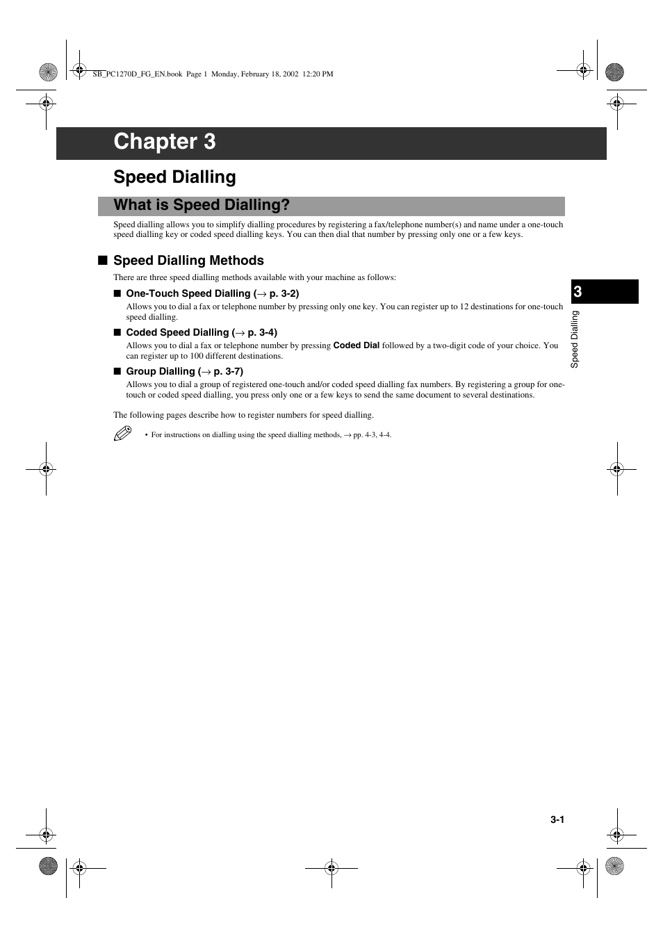 Chapter 3, Speed dialling, What is speed dialling | Speed dialling methods | Canon PC1270D User Manual | Page 19 / 88