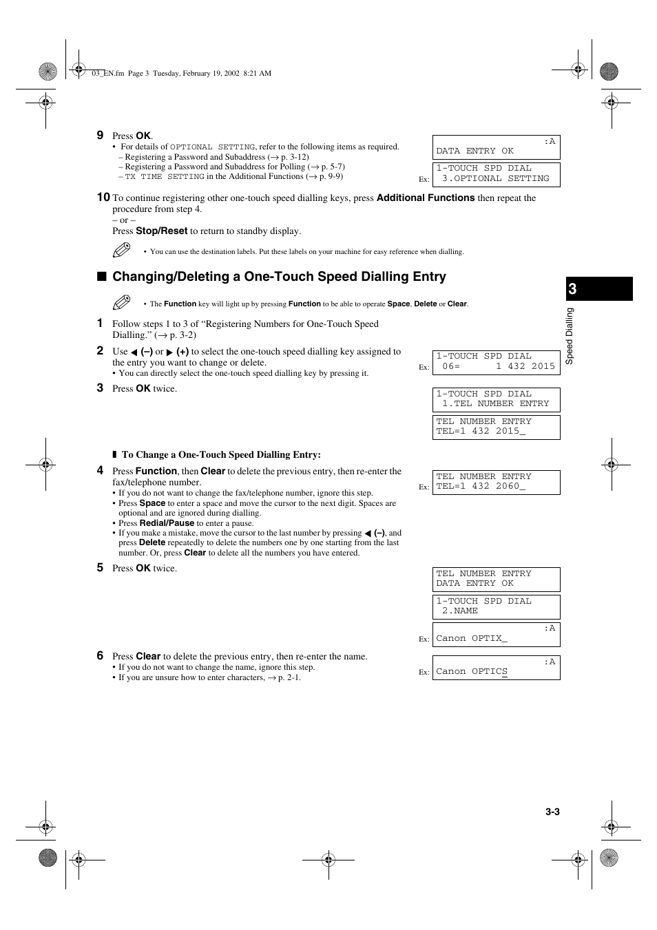 Changing/deleting a one-touch speed dialling entry | Canon PC1270D User Manual | Page 21 / 88