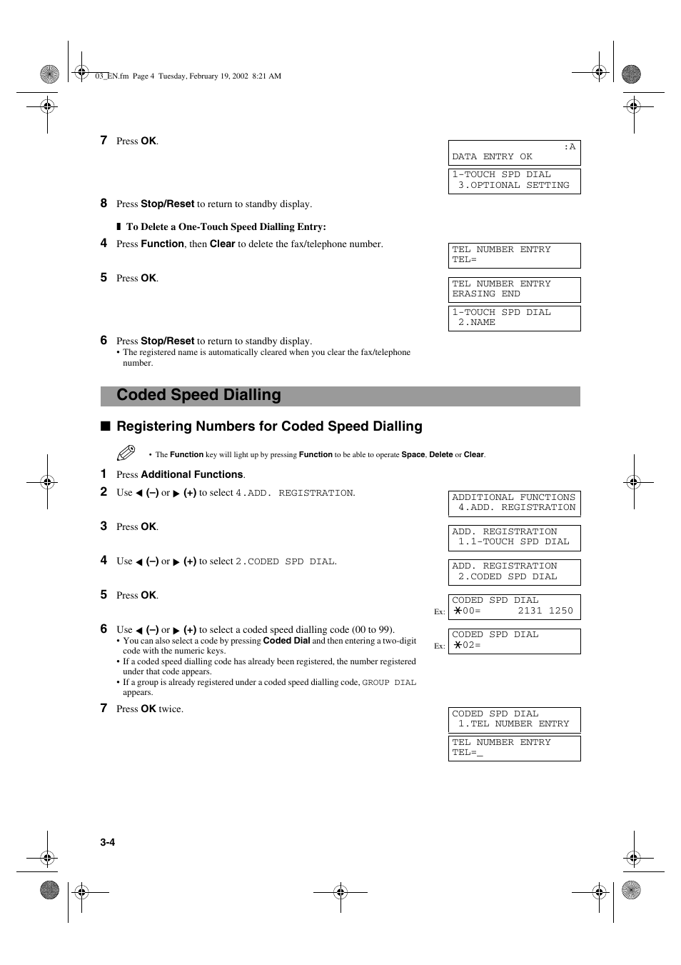 Coded speed dialling, Registering numbers for coded speed dialling | Canon PC1270D User Manual | Page 22 / 88