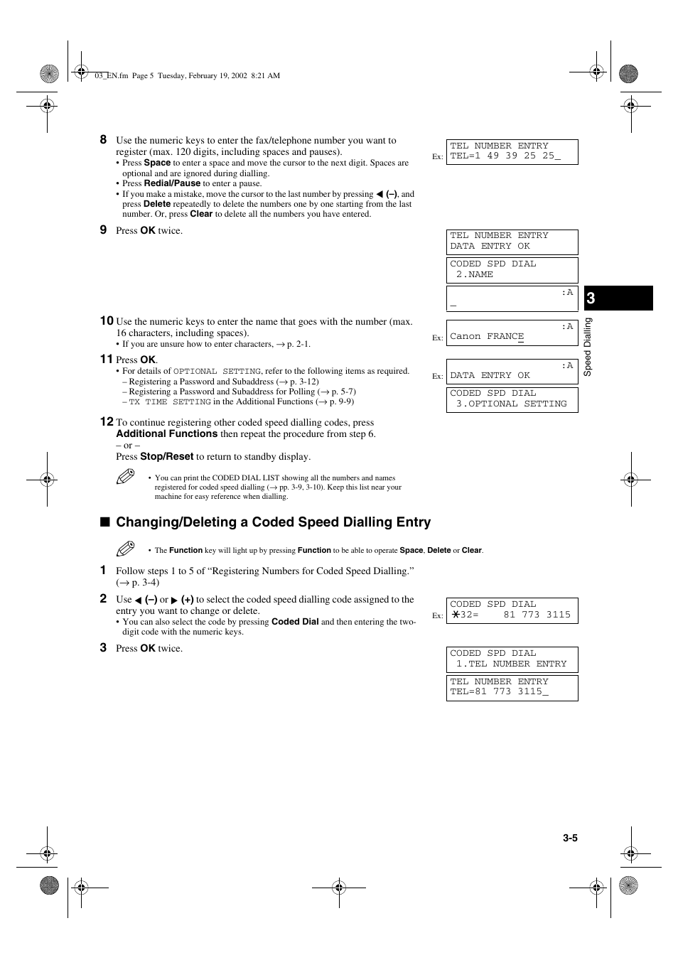 Changing/deleting a coded speed dialling entry | Canon PC1270D User Manual | Page 23 / 88