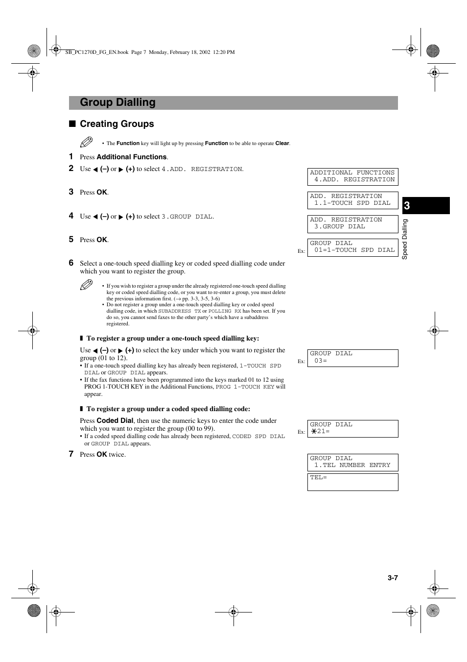 Group dialling, Creating groups | Canon PC1270D User Manual | Page 25 / 88