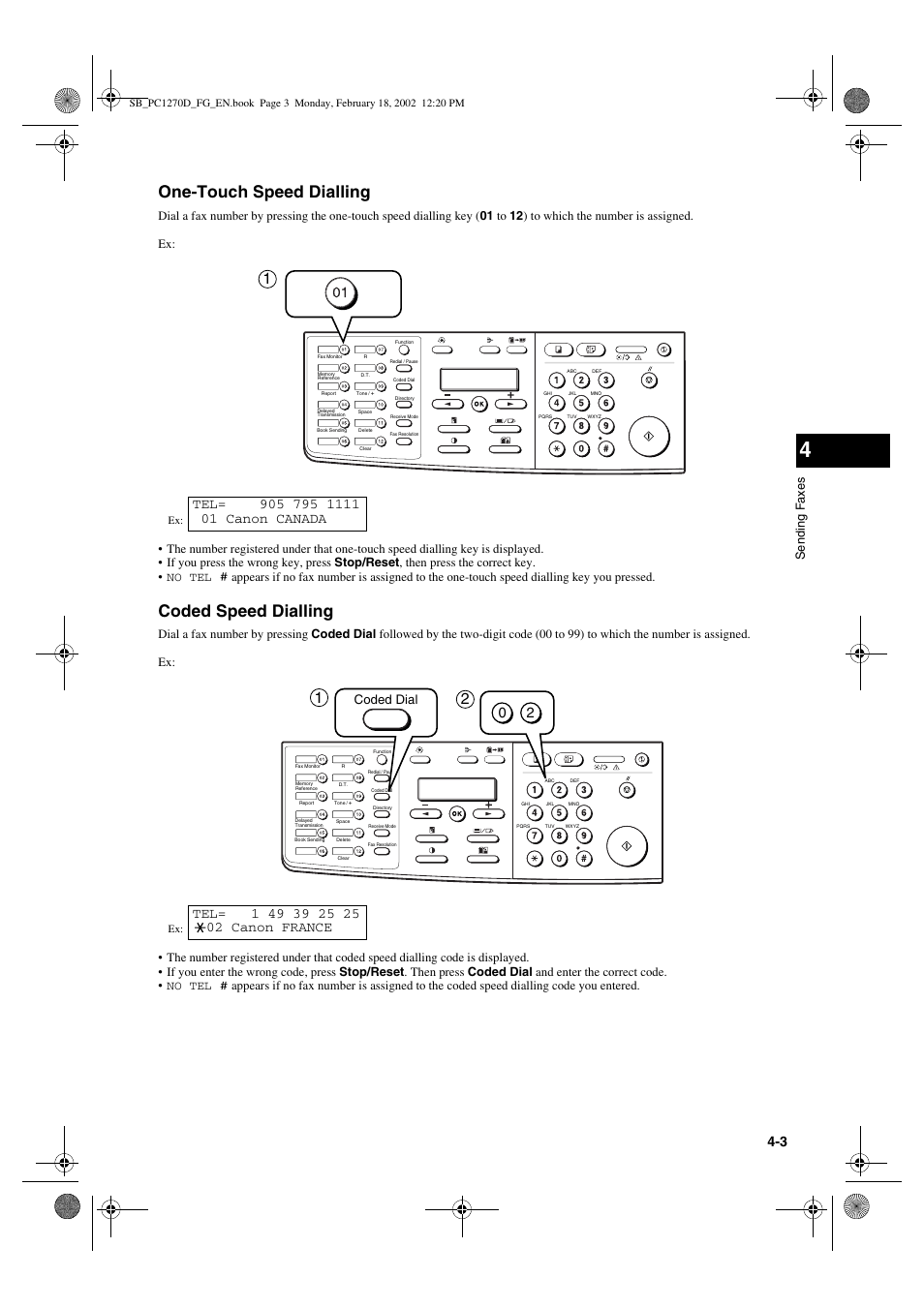 One-touch speed dialling, Coded speed dialling, Coded dial | Canon PC1270D User Manual | Page 35 / 88