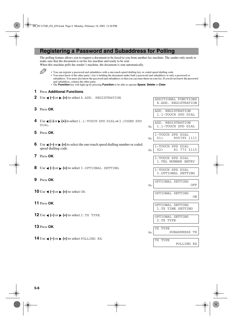 Registering a password and subaddress for polling | Canon PC1270D User Manual | Page 54 / 88