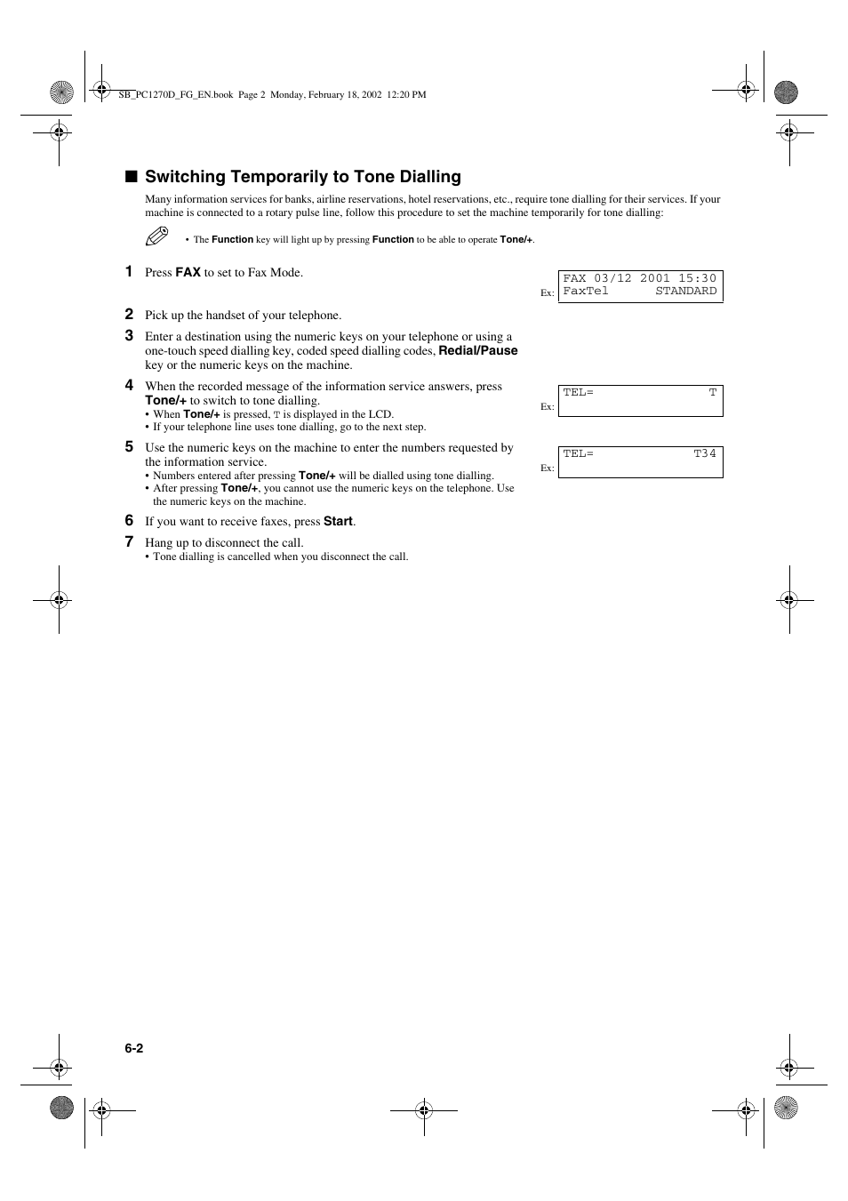Switching temporarily to tone dialling | Canon PC1270D User Manual | Page 58 / 88