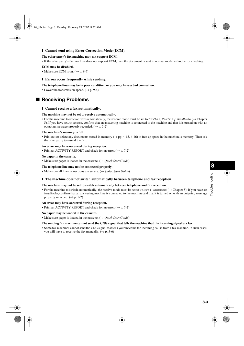 Receiving problems | Canon PC1270D User Manual | Page 67 / 88