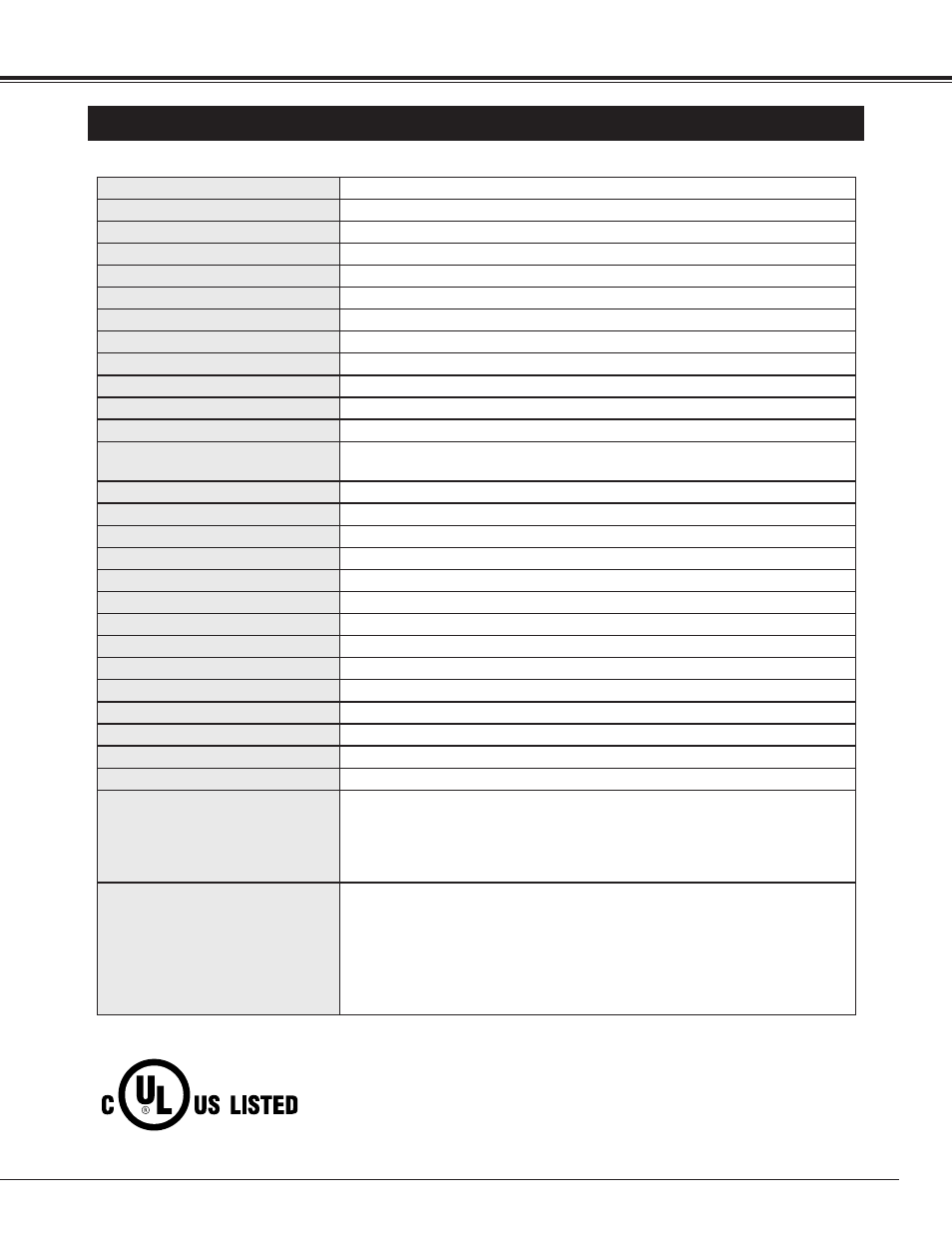 Technical specifications, Appendix | Canon LV-7320U User Manual | Page 37 / 40